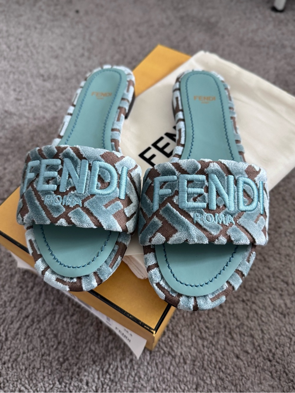 Fendi Sunshine Velvet Mule Sandals - Picture 2 of 4